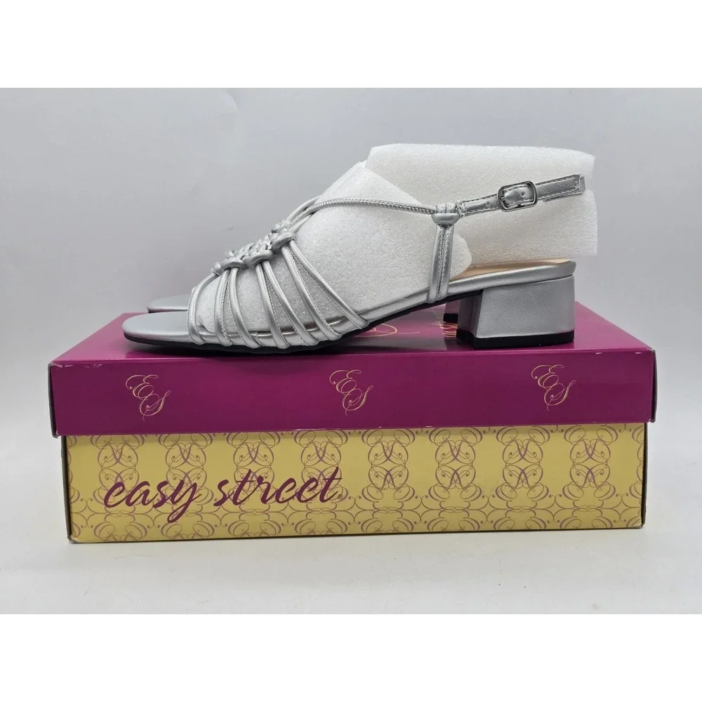 New Easy Street Womens‎ Sicilia Strappy Sandals Size 8 M Shoes Silver NIB